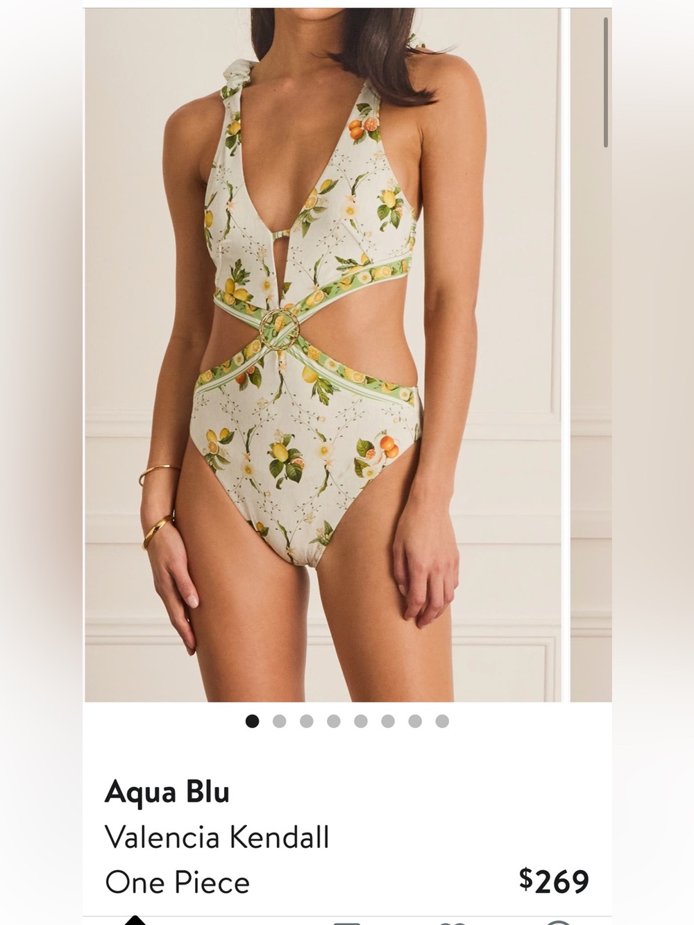 Aqua Blu Cream Lemon Print Cutout One-Piece Swimsuit